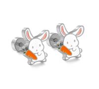 20G Rabbit Small Stud Earrings for Women Dainty Enamel Animal Cartilage Tiny Flat Screw Back Stainless Steel Hypoallergenic Studs Minimalist Comfort Fit Tragus Helix Piercing Earring Birthday Party