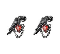 20G Red CZ Bird Stud Earrings for Women, Swallow Chain Tassel Dangle Design - Hypoallergenic Stainless Steel Flat Screw Back for Helix Cartilage Piercing, Tiny Animal Jewellery Gift (Black)