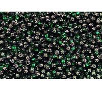 20g Round Preciosa Ornela Rocailles Seed Beads, 10/0 x 10/0 mm, transp. Dark Green, Silver Lined (50-SQ), Glass, Czech Republic