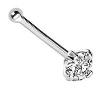 20G Solid 14Kt Gold Nose Bone Stud with Prong Set real Diamond Gemstone, 14kt Yellow Gold or 14kt White Gold - April Birthstone Nose Ring