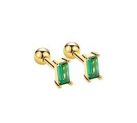 20G Square CZ 925 Sterling Silver Tiny Stud Earring Ball Screw Helix Back Tragus Simulated Emerald Clear Crystal Rectangle Sleeper Earring Cute Jewelry Gifts for Women Girls (Green CZ, Gold)