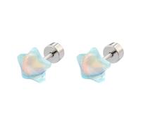 20G Tiny Iridescent Star Cartilage Tragus Helix Stud Earrings, Screw Flat Back Stainless Steel, Dainty Resin Piercing Sleeper Jewellery for Women, Lucky Gift Idea for Birthday & Everyday (Blue)