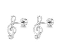 20G Treble Clef CZ Crystal Stud for Women & Men - Stainless Steel Hypoallergenic Cartilage Earrings, Tiny Flat Screw Back Music Note Piercing Jewellery Gifts