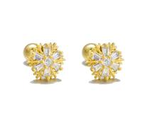 20G Winter Snowflake Clear CZ Cartilage Tiny Stud Earrings Delicate Crystal Flower Small Ball Screw Back Tragus Helix Piercing Studs Earring Cute Christmas Birthday Jewelry for Women Daughter Niece