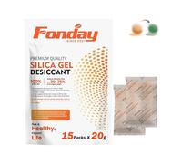 20g x 15 packs Fonday Rechargeable Silica Gel Desiccant Packets Food Grade Fast Reactivate Desiccant Bags Moisture Indicating Orange to Green