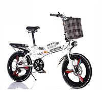 20in Folding Bikes for Adult,6-Speed Drivetrain,Light Weight Aluminum Frame Foldable Compact Bicycle Double shock absorption front and rear,stable riding,Anti-Skid and Wear-Resistant Tire/White