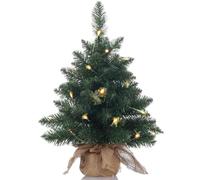 20in Pre-Lit Artificial Mini Christmas Tree, Battery Powered Pine Xmas Tree | 40 Clear Lights | 70 Tips | Burlap Base | Green | 8 Modes & Timer | Indoor Outdoor Holiday Decor | 20in/50cm Desk Xmas Tree