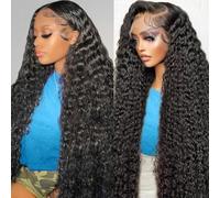 20Inch Deep Wave Human Hair Wig 13x4 Lace Front Wigs Human Hair Natural Color 100% Real Hair Wigs for Women 200% Density Pre Plucked with Baby Hair Natural Hairline