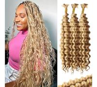 20Inch Deep Wave P27/613 Highlight Blonde Color 120g Bulk Hair For Braiding 3 Bundles/Pack Virgin No Weft For Braiding Wavy Human Hair Extensions