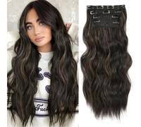 20inch Hair Extensions Clip in 4Pcs Curly Full Head Synthetic Hair Extension Wavy Hairpieces for Women (20Inch, Natural Black with Highlights)