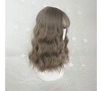 20inches/50cm Harajuku Lolita Long Curly Wavy Fluffy Lace Front Wigs with Bangs Mixed Dark Roots Heat Resistant Synthetic Fiber Hair for Girls (Color : Brown) chenghuax (Color : Gray)