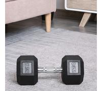 17.5KG Single Rubber Hex Dumbbell Portable Hand Weights Dumbbell Home Gym Workout Fitness Hand Dumbbell - HOMCOM | TJ Hughes