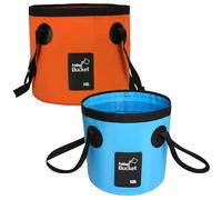20L+12L Collapsible Buckets Set, Heavy-Duty Portable Folding Buckets with Handles for Camping, Fishing, Gardening, Car Washing, Travel, Emergency, Household Cleaning (Orange + Blue)