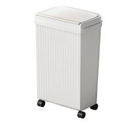 20L/5.2 Gal Press Top Trash Can with Wheels, Plastic Garbage Bin for Kitchen, Bathroom, Office, Garage