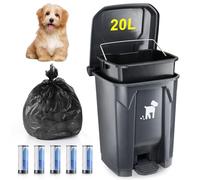 20L Dog Poop Trash Can with Lid - Outdoor Dog Poo Bin for Garden with Removable Inner Bin and 150 Waste Bags, Pet Waste Container