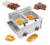 20L Gas Fat Fryer, LPG Countertop Stainless Steel Dual Fryer, Adjustable Firepower, With Baskets for Chips Donuts Fish Home And Commercial, Removable Baskets
