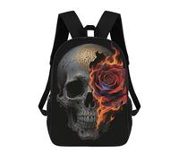 20l Gothic Skull And Black Rose Laptop Backpack Adults 17" Lightweight Carry on Backpack for Travel Flight Waterproof Casual Daypack Work Bussiness Computer Bag for Office Commute Outdoor Sports