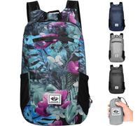 20L Lightweight Foldable Backpack for Men Women Small Hiking Rucksack Water Resistant Walking Packable Backpack for Outdoor Sports, Hiking, Travelling, Walking, Camping (Flower Blue)
