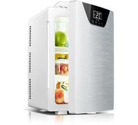 20L Mini Fridge Car Refrigerator Freezer DC 12V / AC 220-240V Portable Cooler & Warmer with Three-Core Cooling System for Skin Care, Cosmetics, Food,Silver