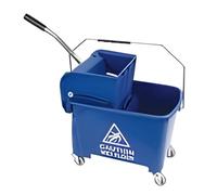 20L Mop Bucket With Wringer & Wheels - Professional Grade Lightweight Plastic Floor Cleaning Bucket - Integrated Caution Wet Floor Sign - Ideal for Home or Office (Blue)