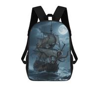 20l Octopus Kraken Pirate Ship Ocean Laptop Backpack Adults 17" Lightweight Carry on Backpack for Travel Flight Waterproof Casual Daypack Work Bussiness Computer Bag for Office Commute Outdoor Sports