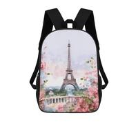 20l Paris Eiffel Tower with Flowers Laptop Backpack Adults 17" Lightweight Carry on Backpack for Travel Flight Waterproof Casual Daypack Work Bussiness Computer Bag for Office Commute Outdoor Sports