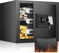 20L Small Safe Box for Home with Digital Keypad Lock, Wall & Floor Mountable Home Money Safe with A4 Fireproof Bag & Removable Shelf for Cash, Money, Valuables, Documents, 25D x 35W x 25H
