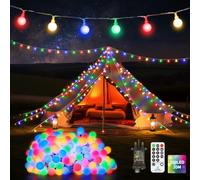 20M 200LED Fairy Lights Outdoor Multicoloured Globe Christmas String Lights | 8 Modes Timer Memory Dimmable Remote Control IP44 Waterproof Coloured for Outside Garden Tree House Xmas Party Decorations