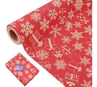20m *43cm Christmas Wrapping Paper Roll,DXTXTJ Recyclable Kraft Wrapping Paper, Wrapping Paper Christmas Bulk,Brown Red Gift Wrapping Paper for Xmas Birthday Anniversary