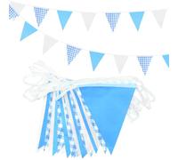 20m 52pcs Blue White Plaid Pennant Bunting,16×22cm Polyester Fabric Reusable Triangle Flags Banner for Indoor Outdoor Birthday Kid Party Decorations
