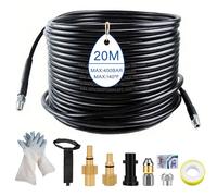 20M/65FT High Pressure Washer Drain Hose Kit 5800 PSI / 400 bar, Compatible with Karcher K2-K7 Series, Lavor & Bosch - Sewer Jetter with Jet & Rotating Nozzle for Drains, Patios, Driveways
