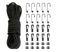 20M All Purpose Rope, String Strong Traction Tying Rope, Braided Polyester Rope with 10 Spiral Hooks, 10 Plastic Hooks, 10 Choke Clamps, Parachute Cord Paracord, Soft Cotton Rope for Camping