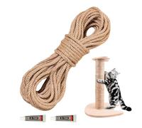20m Cat Scratching Sisal Rope, 6mm Natural Jute Rope with 2 Glue, Thick Scratch Post Rope, Sisal Rope for Cat, Natural Sisal Rope for Scratching Post Tower Replacement or Recovering, DIY Cat Scratcher