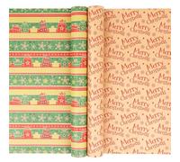 20M Christmas Wrapping Paper- 2 Roll 43cm x 10M Kraft Gift Wrapping Paper -Durable Mini Roll -Surprises Gift Wrap Pack for Christmas Party Festive (Red&Green)