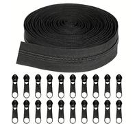 20m Continuous Nylon Coil Zipper #3 - Black Zip by The Yard with 20 Sliders, Cut-to-Length Zippers for Sewing, DIY, Bags, Jackets, Cushions & Crafts