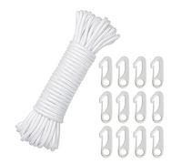 20M Flag Pole Rope with 12 PCS Flag Pole Clips, Flag Pole Halyard Rope Kit, Tree Swing Rope, 6MM Nylon Cord for Flagpole Sailboat Garden Camping (White)