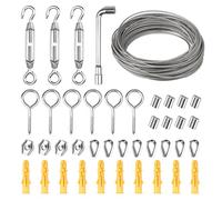 20m Garden Pergola Kit, Heavy Duty Picture Hanging Fencing, 40pcs Wire Rope Kit, Stainless Steel Cable Railing Metal Rope Clamps Sleeves Hooks Turnbuckle Wire Tensioner Trellis For Climbing Plants