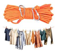 20m Heavy Duty Washing Line Polyester, 8mm Steel-core Strong Clothes Rope Washing Line with 2 Carabiner Hooks A Clothesline Suitable for Outdoor Gardens Balconies and Campi