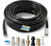 20M Kink Resistant Pressure Washer Drain Pipe Hose Cleaning Kit with 2 Types Jet Nozzle & 4 Replacement Adapters, 5800 PSI Sewer Jetting Hose Cleaning Kit Compatible with Karcher K2-K7 and Bosch AQT