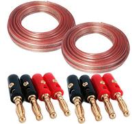 20m Speaker Cable & 8 Banana Plugs - 0.75mm 19 AWG Transparent Quality CCA Cable - Stereo/HiFi Loud Surround Sound System Wire - Gold Plated Male Banana Conenctor