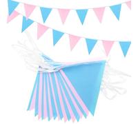 20m52pcs Pink and Blue Fabric Bunting,ADUQATOR Outdoor Waterproof Bunting Banner Perfect for Baby Shower Decoration Boy or Girl and Gender Reveal Party Decoration