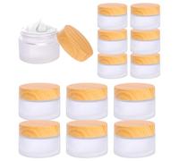 20ml & 30ml Empty Frosted Clear Glass Cosmetic Sample Containers,Leak-proof Pots with Wood Grain Lids,Refillable Glass Jars for Lotions,Body Cream,Ointments,Conditioner, Travel,Makeup Beauty Storage