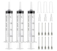 20ml Plastic Syringe with Cap, 3 Pack Individually Sealed Lab-Grade Syringes for Food, Oil, Glue Dispensing, Thick Plastic Feeding Syringe