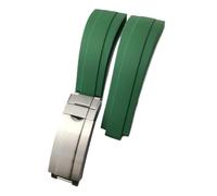20mm 21mm 19mm 18mm Rubber Silicone Watch Band Compatible With Role Rolex Yacht Master Daytona Submariner Glide Lock Buckle(Green,MATTE SILVER BUCKLE_19MM)