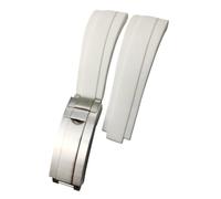 20mm 21mm 19mm 18mm Rubber Silicone Watch Band Compatible With Role Rolex Yacht Master Daytona Submariner Glide Lock Buckle(White,SILVER ROSE BUCKLE_19MM)