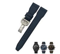 20mm 21mm 22mm Nylon Calfskin Watchband Fit for IWC Big Pilot IW377714 Mark18 Spitfire Nylon Real Leather Strap (Color : Black line, Size : 22mm Silver Clasp)