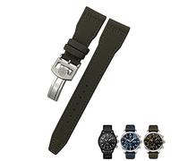 20mm 21mm 22mm Nylon Calfskin Watchband Fit for IWC Big Pilot IW377714 Mark18 Spitfire Nylon Real Leather Strap (Color : Black line, Size : 22mm Silver Clasp)