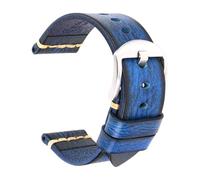 20mm/22mm, 20cm Long, Men's Handmade Leather Strap, Vintage Style, With Pin Buckle, Replaceable Strap Accessories,Blue Silver,21mm