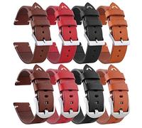 20mm 22mm 24mm Black Red Coffee Yellowish-Brown Breathable Vegetable Tanned Leather Strap Quick Release Vintage Watchband Silver Buckle (22mm+Black)