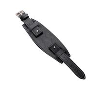20mm 22mm 24mm PU Leather Watch Strap with Mat Bund Base, Retro Vintage Strap for Men and Women, Brown Black(Black A,22mm)